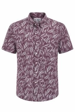 Original Penguin Men's Palm Print Button Down Shirt Short Sleeve Large Burgundy